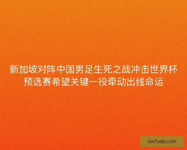 新加坡对阵中国男足生死之战冲击世界杯预选赛希望关键一役牵动出线命运